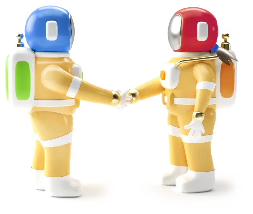 Ilustracja przedstawiająca dwóch astronautów podających sobie ręce